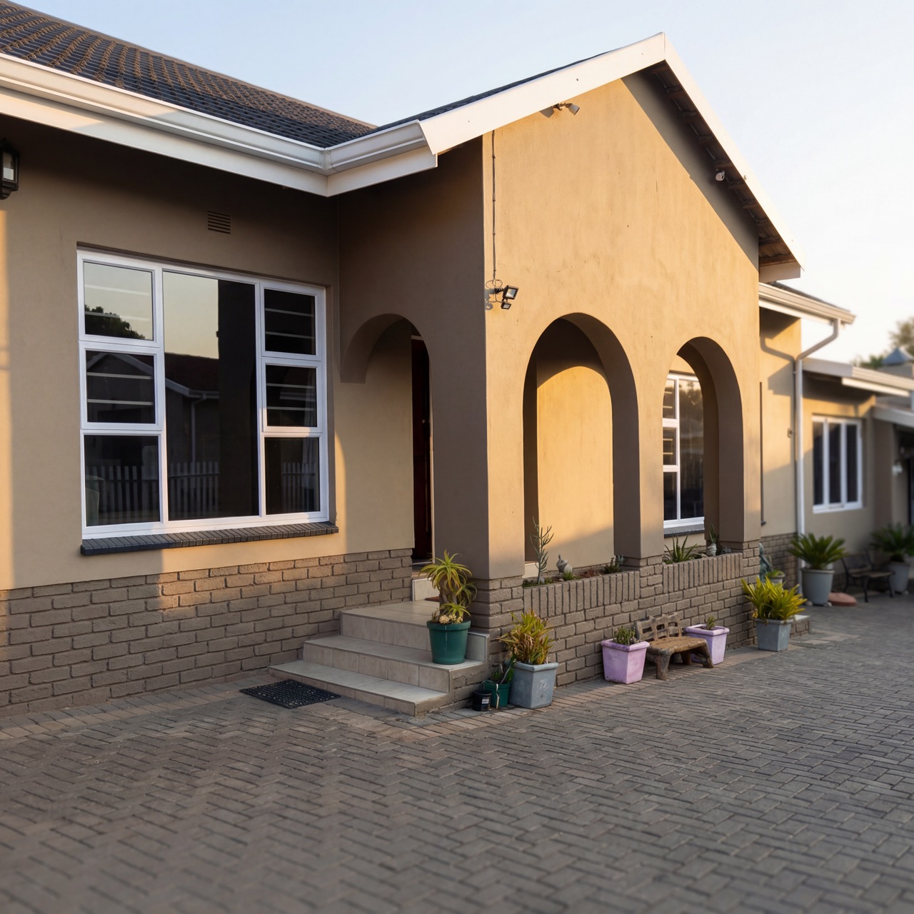 Residential exterior with new aluminium windows and doors