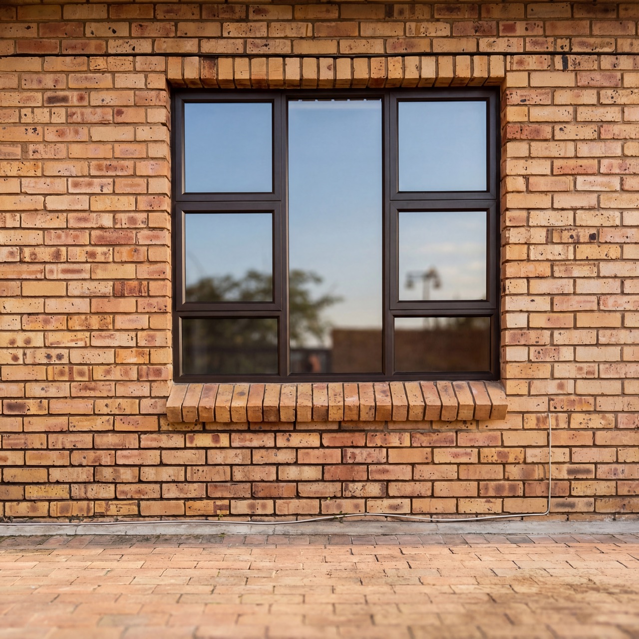 Brick home window replacement with black aluminium frames